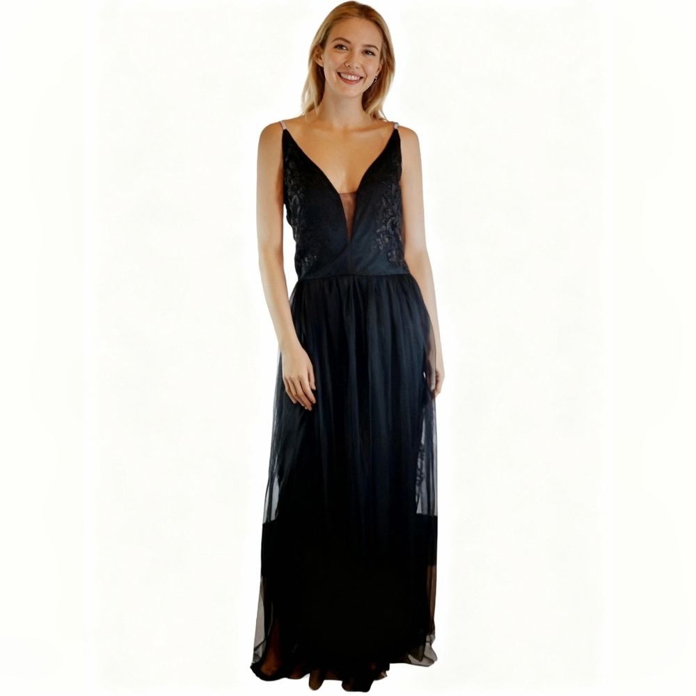 HAUTE MONDE Women's Evening Gown Black Silver Formal Aesthetic Party Chiffon XL